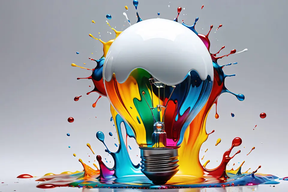 A light bulb with paint splashing around it.