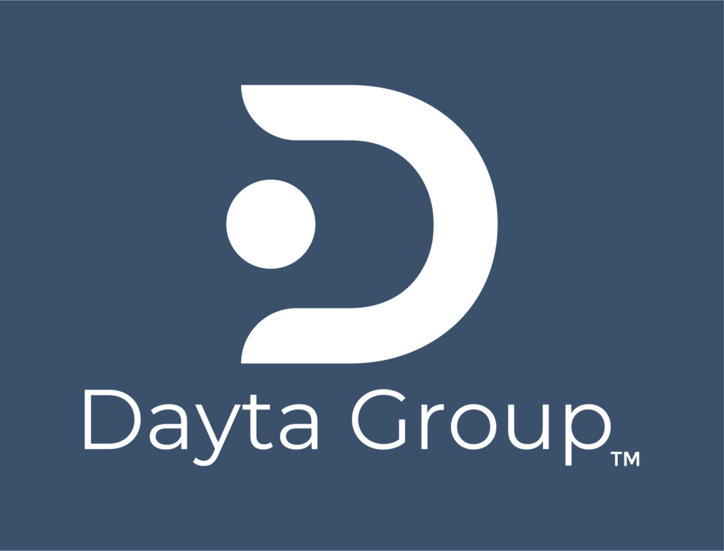 A white logo of dayta group